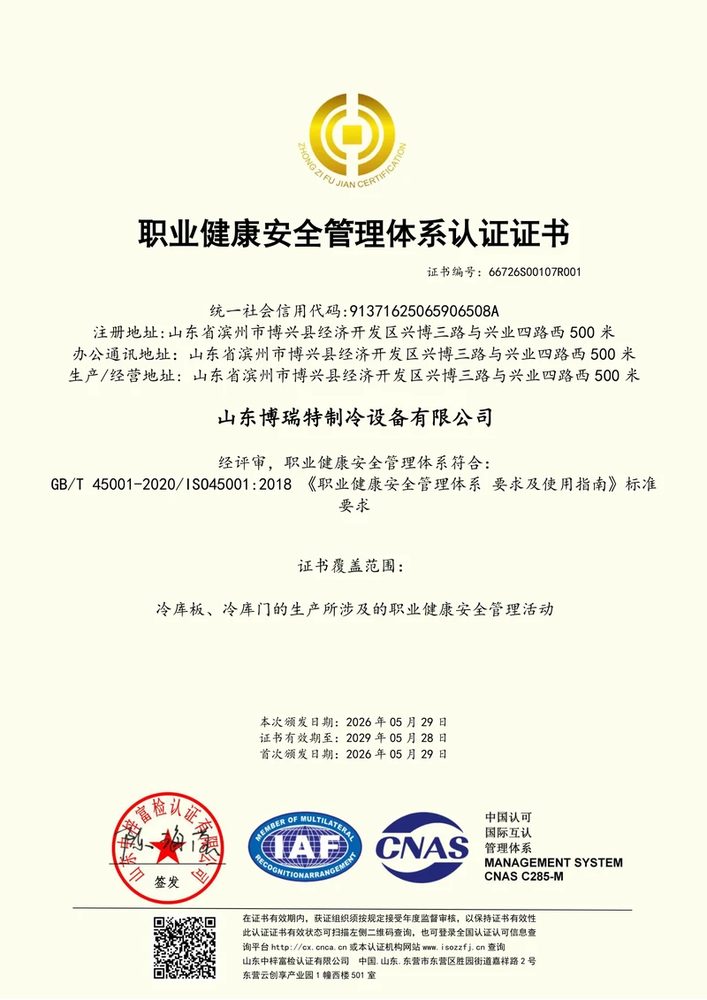 职业健康安全管理体系认证证书 ISO 45001